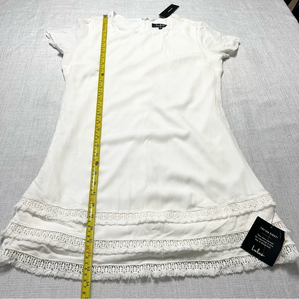 Lulu’s Buenos Aires White Shift Dress NWT Sz M Beach Resortwear Boho Minimalist - Picture 7 of 10